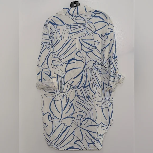 Blue Island Beach 100% Cotton Shirt Dress Tunic Medium Coastal Resort Summer - Picture 6 of 7